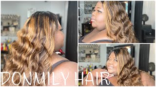 Wow  Fake A Sew-In  | Start To Finish Highlight U Part Body Wave Wig | Donmily Hair  | Joy Amor