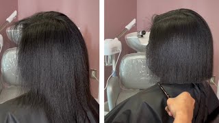My Client Wanted A New Cut ✂️ | Blunt Bob Hair Cut And Silk Press | Cassandra Olivia
