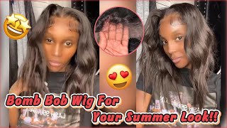 Trending Summer Vibe Bomb Lace Bob Wig Install | Short  Bob Hairstyle #Elfinhair Review