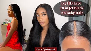 5X5 Hd Lace 28 In Jet Black No Baby Hair Closure Wig | Lovelybryana X Nadula Hair