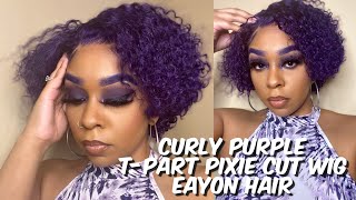 Deep Purple Curly Pixie Cut T-Part Wig Install & Review  | Eayon Hair | Lindsay Erin