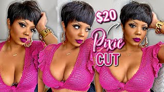 $20 Silk Press Or Fresh Relaxer? Pixie Bowl Cut Wig! No Leave Out | Giving Halle Berry | Wig Koni