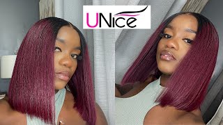 Best Pre-Plucked Burgundy 4X4 Lace Closure Bob Wig + Dark Root Tip | Unice Hair Review