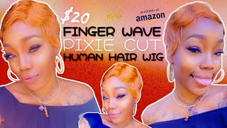$20 Human Hair Pixie Cut Wig  Affordable Finger Wave Wig From Amazon ‍♀️ Feat Yolanfairy