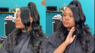 Detailed Sew In Half Up/Half Down With One Bang Tutorial (Step By Step)