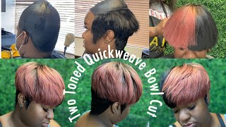 2 Toned Bowl Cut Short Quickweave | Empire Hair | Vintage Rose  & Black