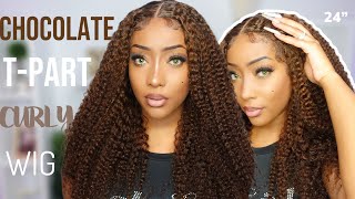 Watch Me Install This Chocolate Brown Curly T-Part Wig | Ft. Ygwigs