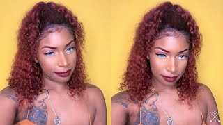 99J Ginger Curly Bob Lace Frontal Wig | Affordable Human Hair Wig | 12 Inch | Lush Wig