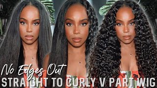 No Edges Out, No Lace! Best Straight To Curly V Part Wig Install! Beautyforever | Alwaysameera