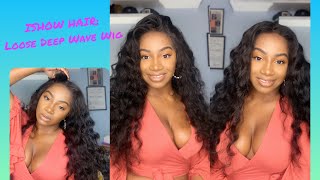 Ishow Beauty Hair :  Loose Deep Wave Virgin Remy Human Hair Lace Front Wig