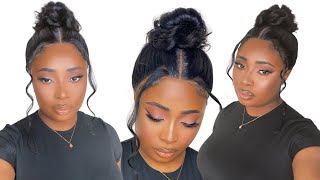 How To: Simple Updo Top Messy Bun Hairstyle + Soft Makeup Look | Beautybyadunni