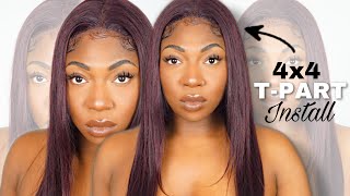 Quick And Easy T-Part Wig Install * Beginner Friendly Wig*  || Yolova Hair || 99J
