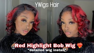 T-Part Bob Wig Install W/ Red Highlights❤️ | Ft. Ywigs Hair