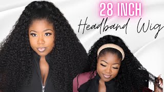 No Lace, No Glue Needed! Affordable 28Inch Curly Headband Wig