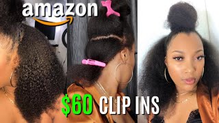 Amazon Kinky Curly Clip Ins |  Review + Half Up Half Down Tutorial | 4C/4B Hair