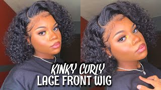 Affordable Human Hair| Short Kinky Curly Bob Lace Front Wig Install Ft Ali Grace Hair #Itsmileah