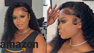 Best Affordable Wigs On Amazon Prime | Deep Wave Curly Free Part & Baby Hairs Install | Kathy Odisse