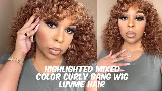 Luvme Hair | Highlighted Mixed Color Curly Human Hair Bang Wig | Lindsay Erin
