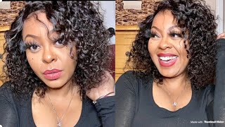 Glueless Human Hair Short Bob Curly Lace Front Wig