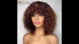 Jerry Curly Short Pixie Bob Cut  Hair Wigs With Bang Honey Blonde Ombre Color Non Lace Front Wig