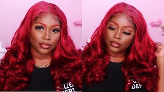 Red 99J Burgundy Color Transparent Lace Closure Wig | Arabella Hair