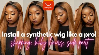 Installing Cheap(26$) T-Part Synthetic Lace Front Wig| Noble Store Aliexpress| Shipping From China