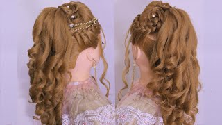 Curly Hairstyles With French Braid L Engagement Bride Look L Trending Hairstyle L Wedding Hairstyles
