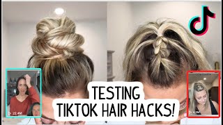 Testing Viral Tik Tok Hairstyles! Messy Bun & Braid Hack! Short, Medium & Long Hairstyles!