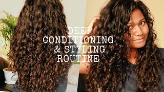 Deep Conditioning & Styling/ Curly Girl Method/ Loose Curls/ Indian Hair/ Malayalam
