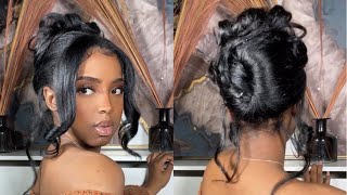 How To: Easy Updo With Bangs And Curls | Messy French Twist W Curls