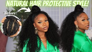 Super Easy Natural Hair Protective Style On Type 4 Natural Hair! | Curls Queen Clip Ins | Chev B