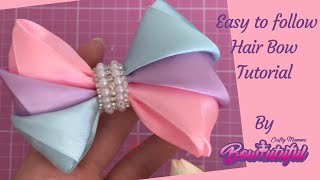 Beautiful Pastel Rainbow, Satin Hair Bow Tutorial. How To Make Hair Bows. Diy Laços De Fita: