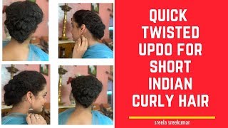 Twisted Updo For Short Indian Curly Hair || Easy Hairstyle For Indian Curly Hair