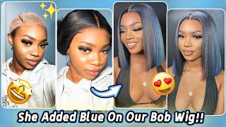 #Elfinhair Review For Lace Bob Wig | Highlight Blue Color Hair | 5X5 Hd Lace Bob Wig Install