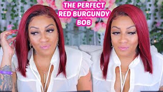 How To Slay The Perfect 99J Burgundy Bob 4X4 Closure Wig Ft Wigencounters.Com #Muffinismylovers