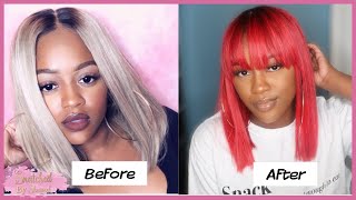 Wig Transformation| Fringe Bangs - Red Blunt Bob