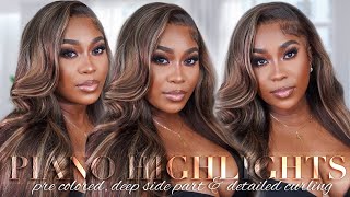  Piano Highlight Wig Install W/ Deep Side Part + Detailed Curling Tutorial | Ali Pearl