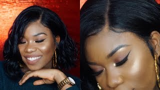 How To Lay Synthetic Lace Frontal | Curly Bob Wig | Affordable Wig