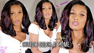 Subtle Purple Highlights On Dark Hair| Fake Scalp Swiss Lace Bob Wig