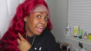 Installing A Red 22 Inch Hd Lace Wig On My Cousin || Ft @Recool Hair