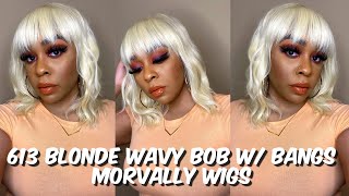 613 Blonde Short Wavy Bob Wig W/ Bangs | Morvally Wigs | Lindsay Erin