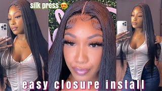  Beginner Friendly 5X5 Lace Closure Install And Silk Press Ft. Tinashe Wig