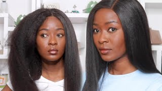 Get A Flat Wig Without Plucking, Gel, Glue, Or Hot Combs | 5X5 Kinky Straight | Premium Lace Wig