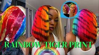 Rainbow Tiger/Zebra Print Bob Wig Recreation | Step By Step | Amazon Wig Review