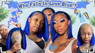Let'S Try Blue Hair! Lace Frontal Bob Wig Side Part Installation | Ulahair Review