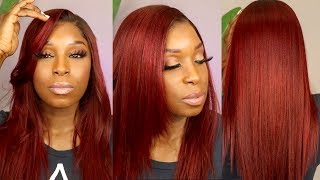 Most Natural Silk Press On This 99J Red/Burgundy Yaki Wig | Perfect For Brown Skin | Myfirstwig