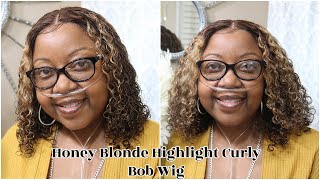 Affordable Aliexpress Honey Blonde Ombre Highlights Curly Bob Wig | Ft Roselover Hair