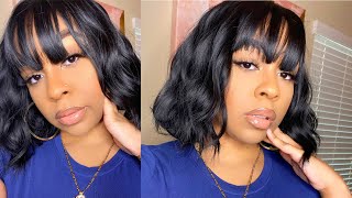 Cute & Affordable Short 10 Inch Wavy Synthetic Bob Wig With Bangs | Lindsay Erin