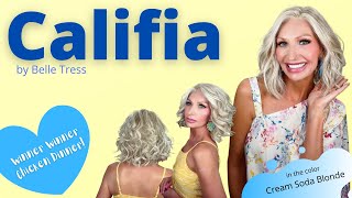Califia Wig By Belle Tress In Cream Soda Blonde.  An Edgy, Blunt Cut, Beachy Wave Bob Style