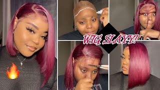 99J Burgundy Color Wig Install!Cut To Bob Hairstyle | Blackgirls Prefer | #Ulahair